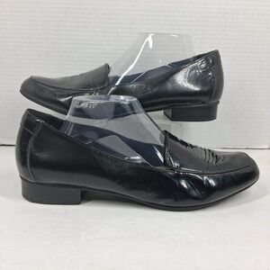 Clarks Collection Black Patent Leather Cushion Soft Loafers Womens 12